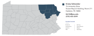 Map of Pennsylvania with northeastern PA highlighted