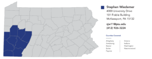 Map of Pennsylvania with southwestern PA highlighted