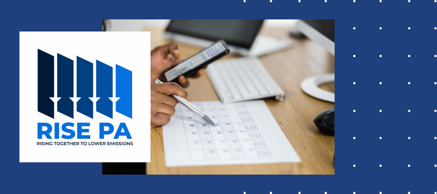 The RISE PA logo and a person looking at a calendar